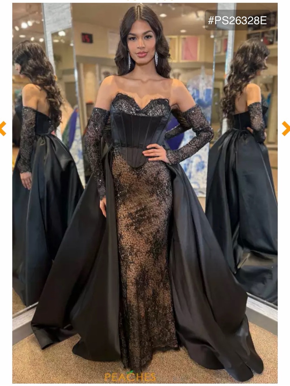 Portia and Scarlett PS26328E black Lace Corset Dress with Detachable Overskirt